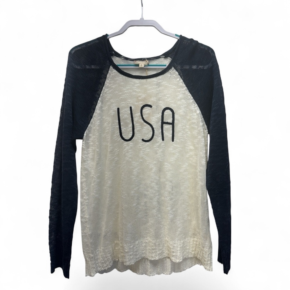 USA Graphic Long Sleeve Tee in Navy and Cream